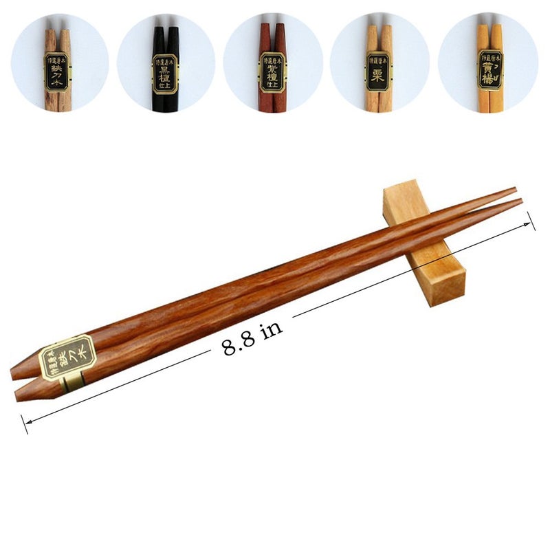 HuaLan Japanese Natural Wood Chopstick Set Reusable Classic Style Chopsticks Non-slip Design Chop Sticks 5 Pairs Gift Set - Image 3